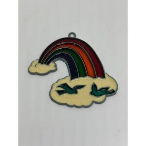 VTG Stained Glass Tiffany Style Sun Catcher Ornament Rainbow Clouds USA ‘82